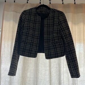 Suzy Shier Black and White Cropped Blazer with Check Pattern